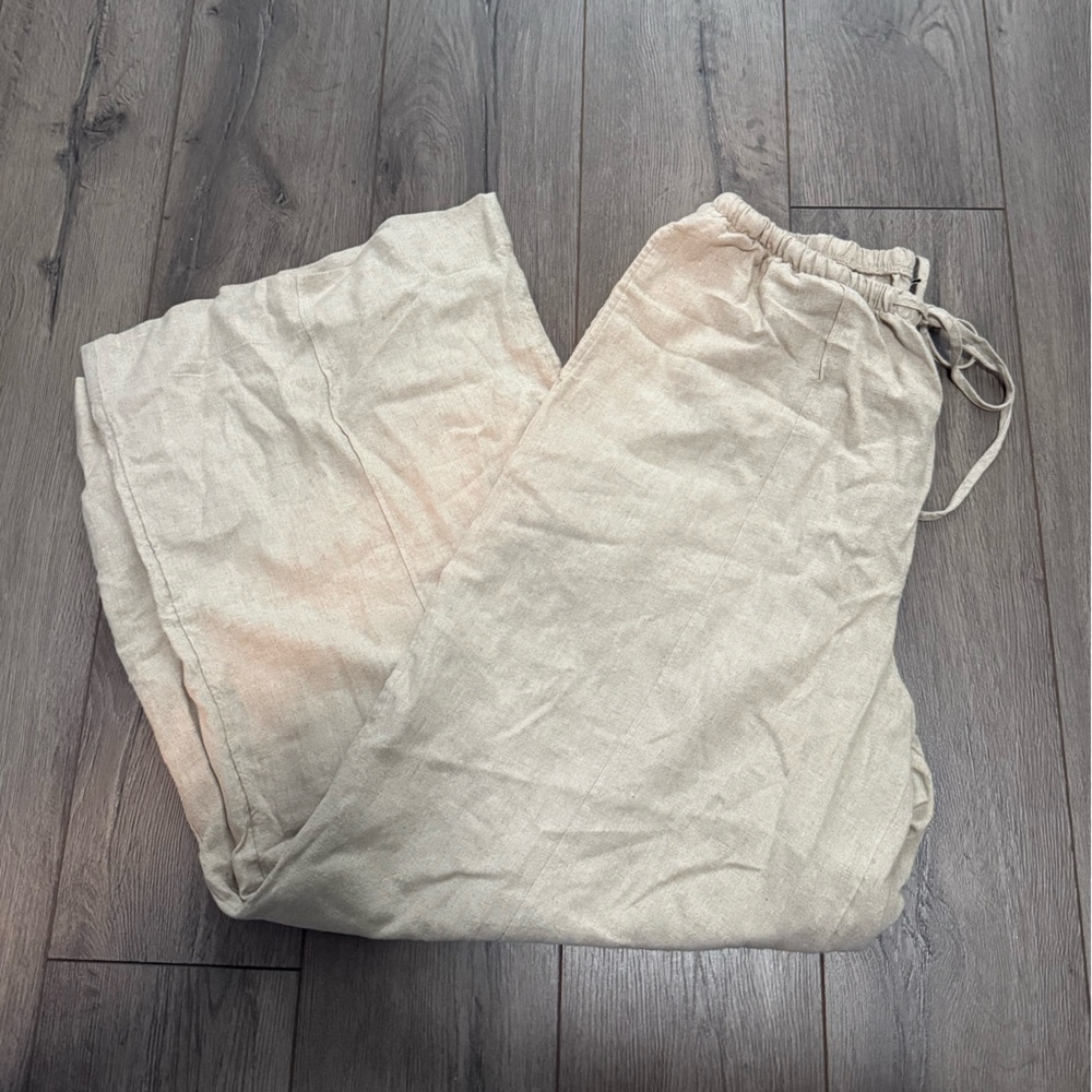 Women’s Tan Linen Wide Leg Pants